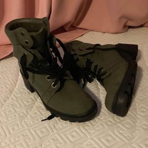 Olive Green Lace Up “Combat” style boots.